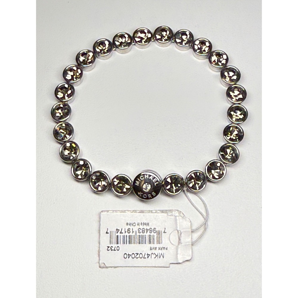 Michael Kors Park Ave Bracelet Womens Silver Grey NWT Crystal Slider Mcbling - Picture 2 of 6